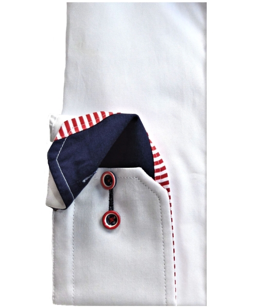 Armas Langarmhemd Comfort Fit weiss Patches in rot blau